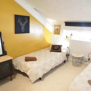 room with two single beds