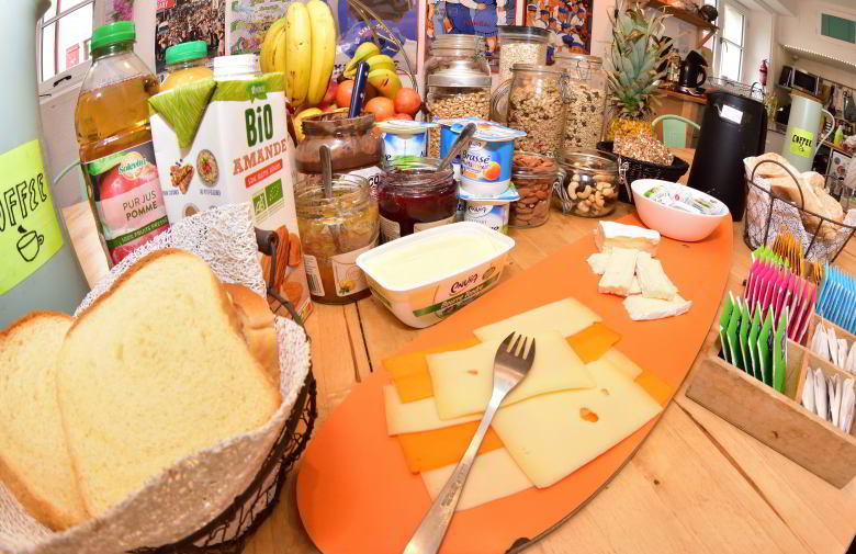 Continental breakfast at Surf Hostel Biarritz