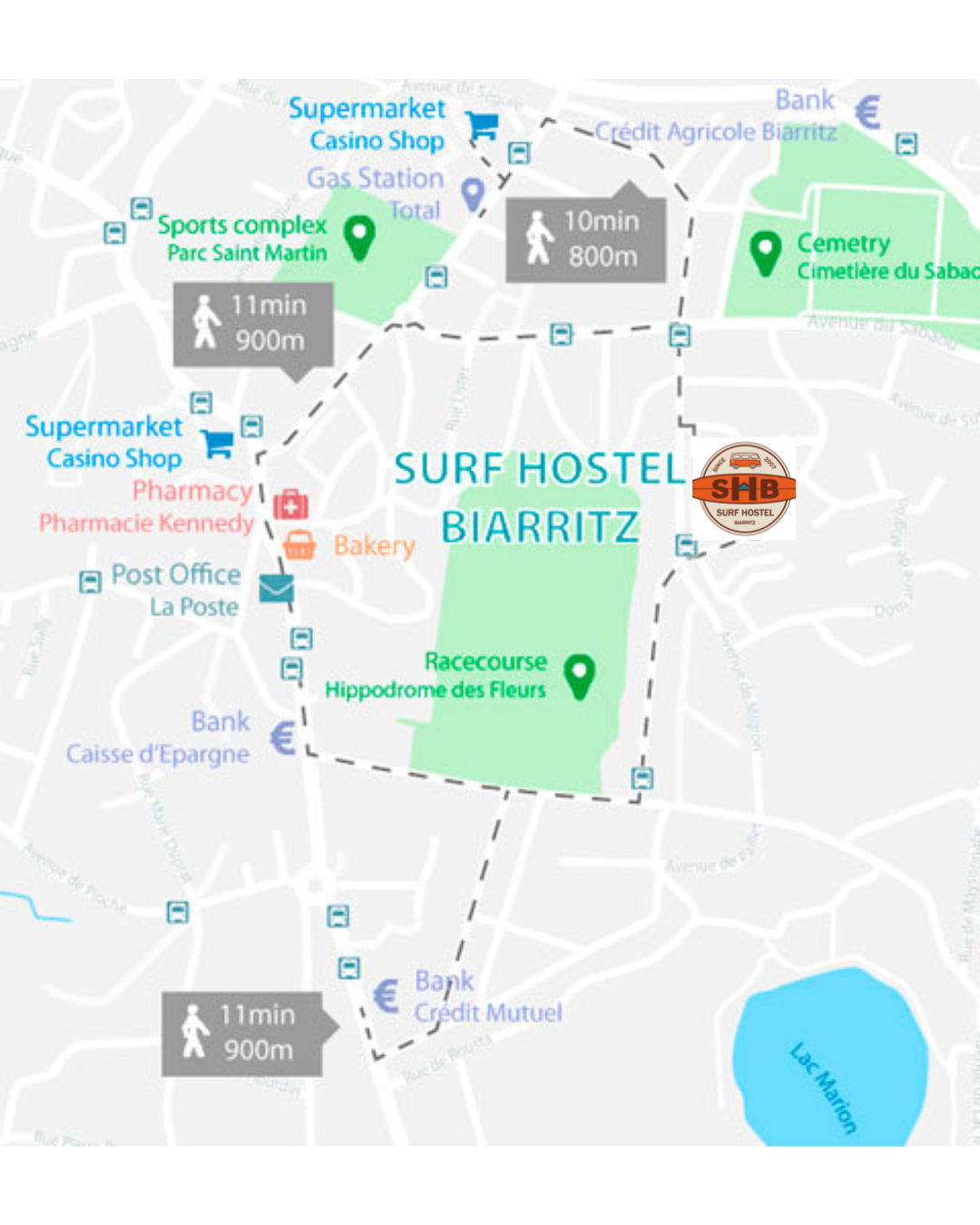 Surf Hostel Biarritz surroundings map