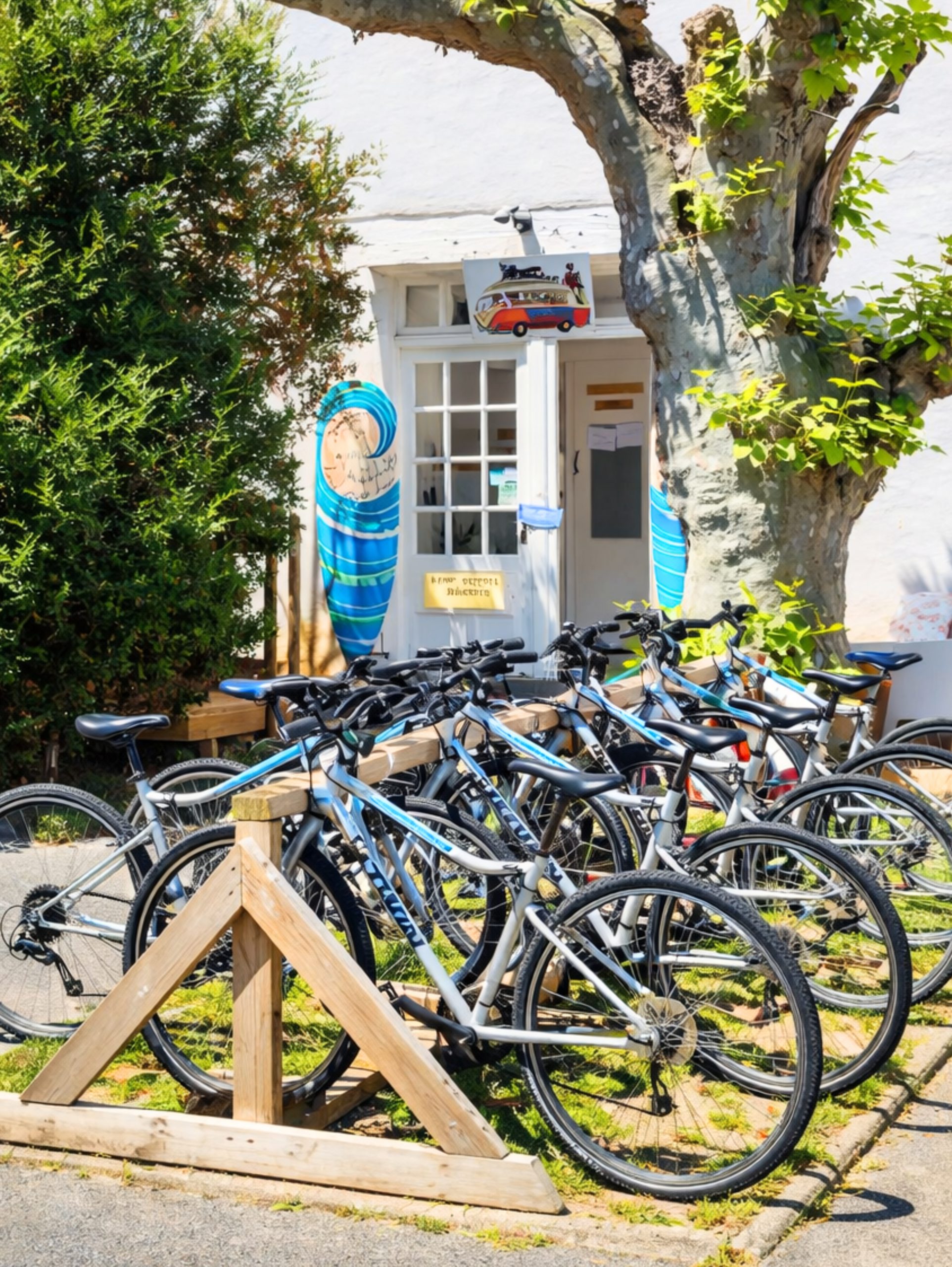 Bicicletas con portatablas en Surf Hostel Biarritz